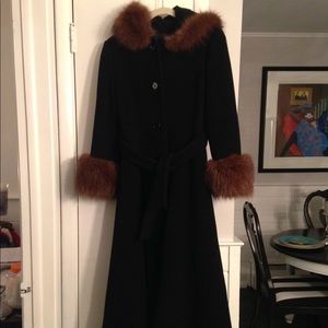 Vintage black wool fur trim Calvin Klein coat